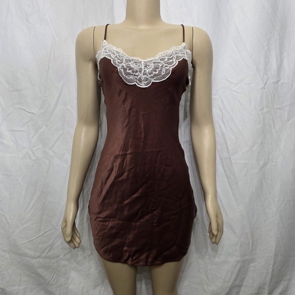 Bershka Brown Lace Detail Mini Dress - Picture 1 of 4